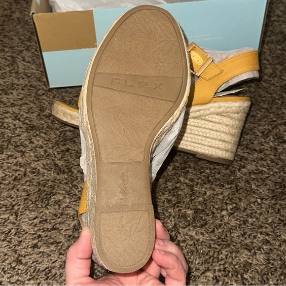 Life Stride Yellow and Cream Wedge Sandals with Espadrille Heel - Picture 2 of 15